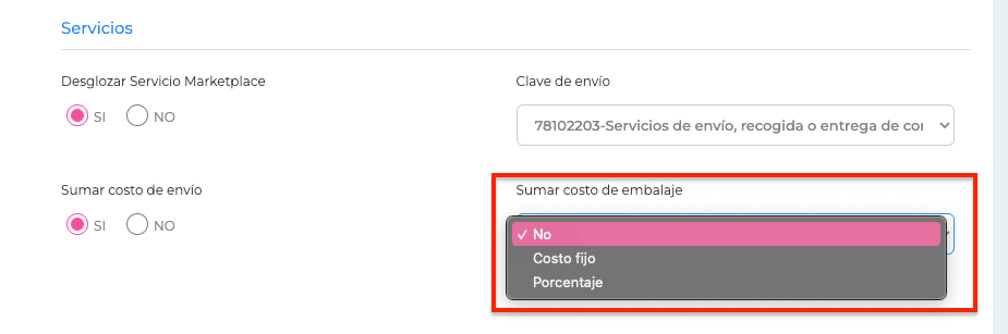Costo de Embalaje