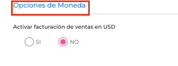Opciones de Moneda
