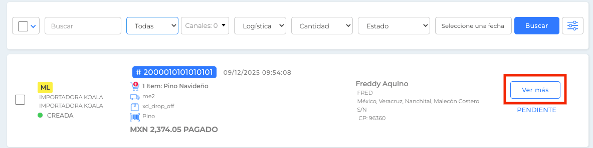 Detalle de las venta
