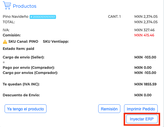 Inyección manual ERP