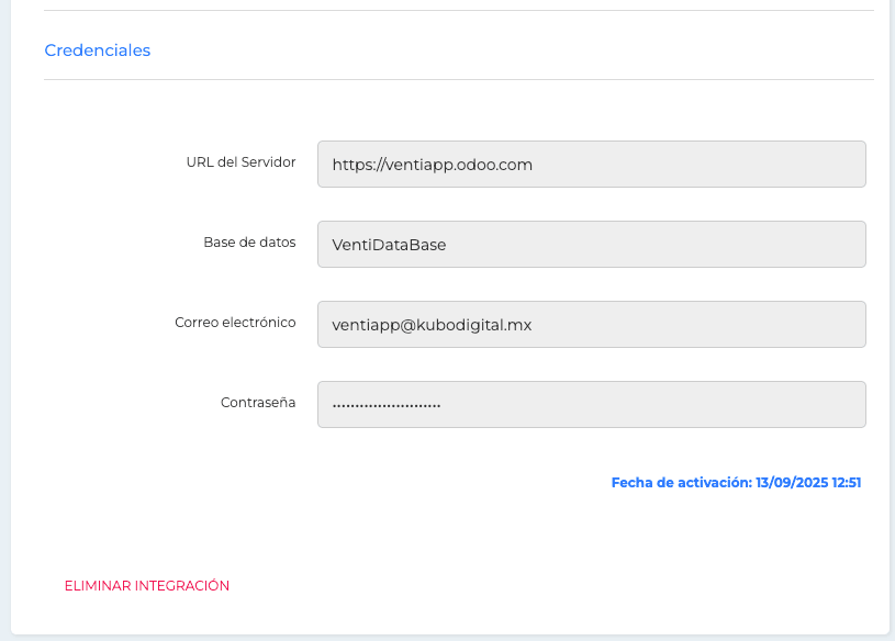 Credenciales de Odoo