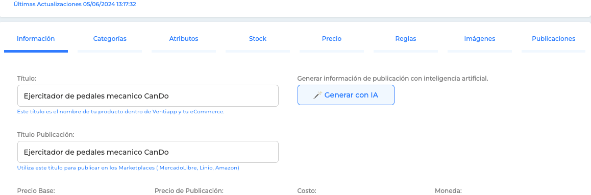 Detalle de producto - Botón "Generar con IA"
