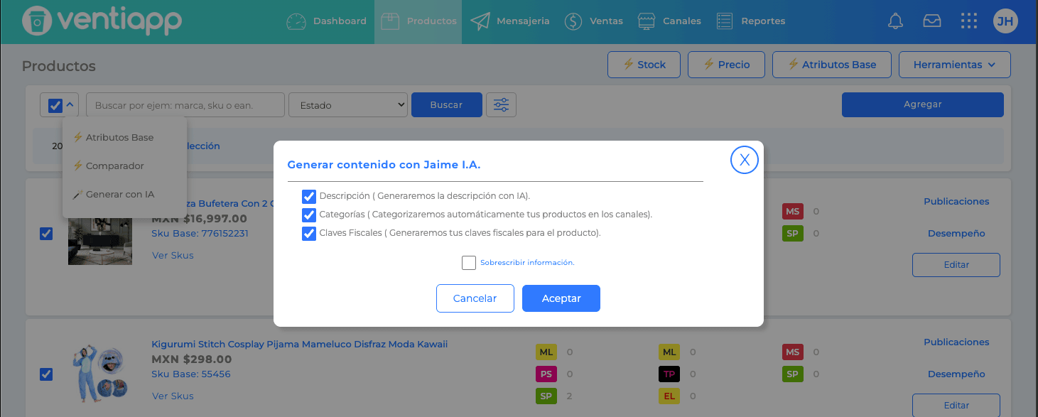 Productos - Generar información con IA de manera masiva