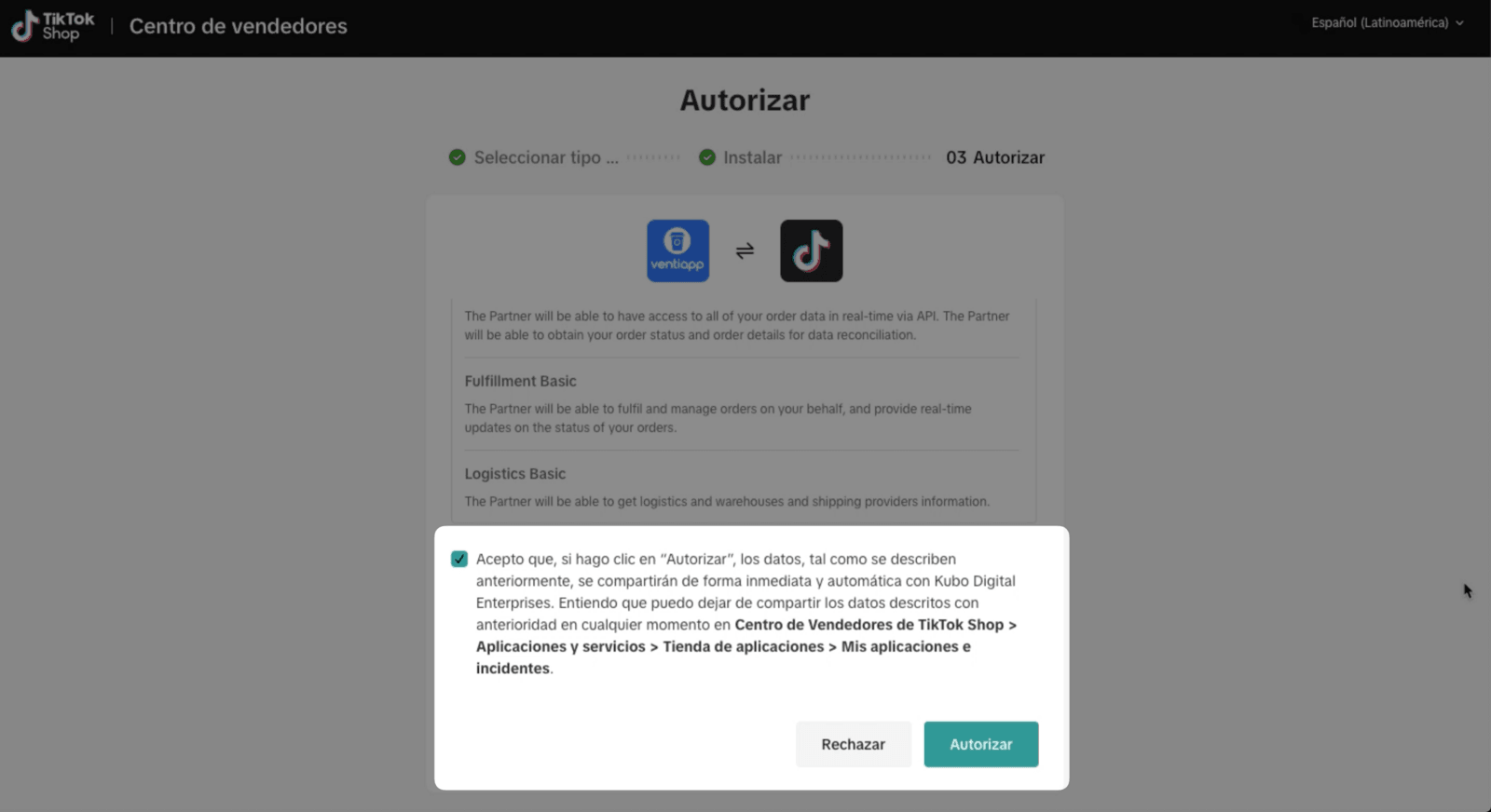 Autorizar acceso de Ventiapp
