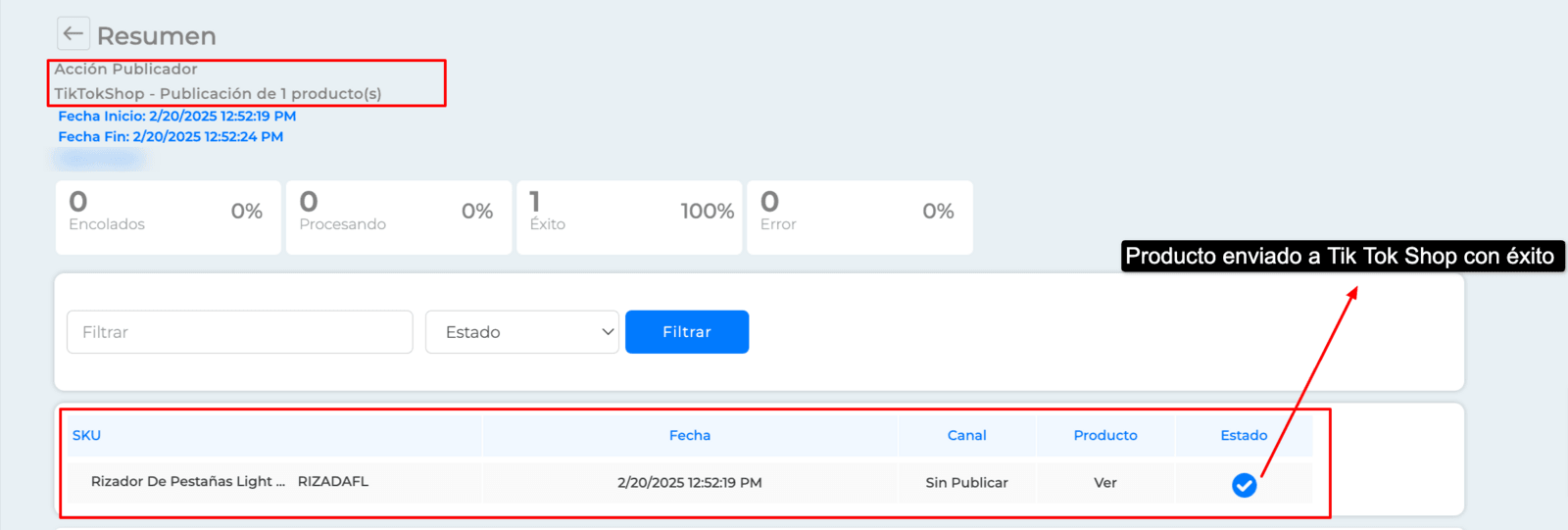 Podructo enviado con éxito