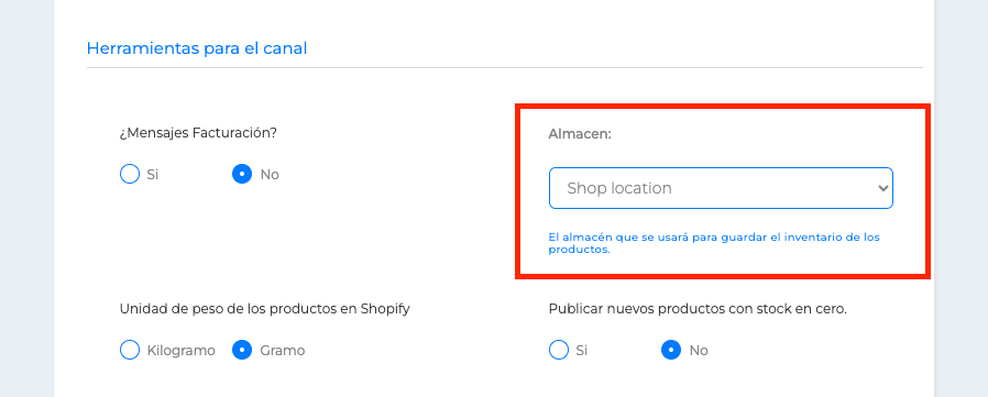 Configuración Shopify - Herramientas del canal