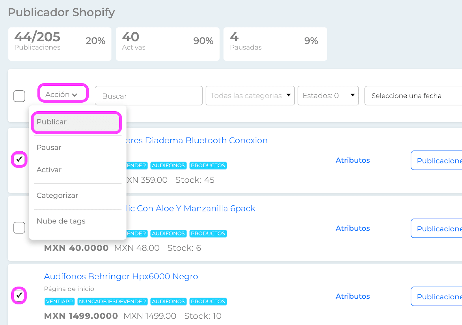 Publicador de Shopify