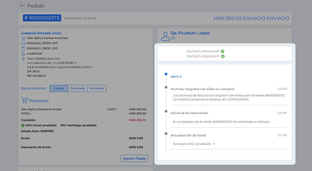 Venta de Liverpool con Solicitud Contestada