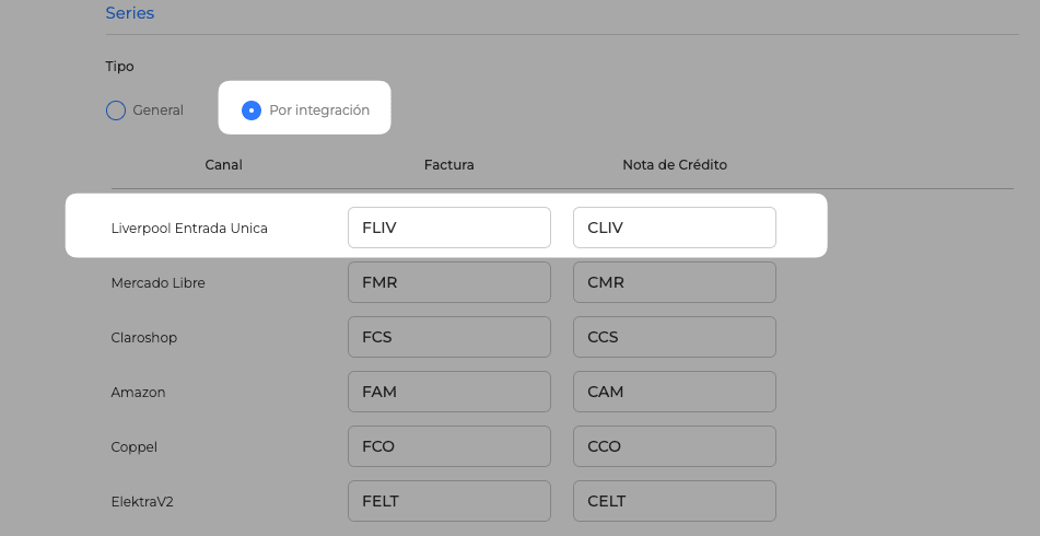 Series - Configuración Facturador