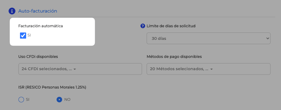 Auto Facturación - Configuración Facturador