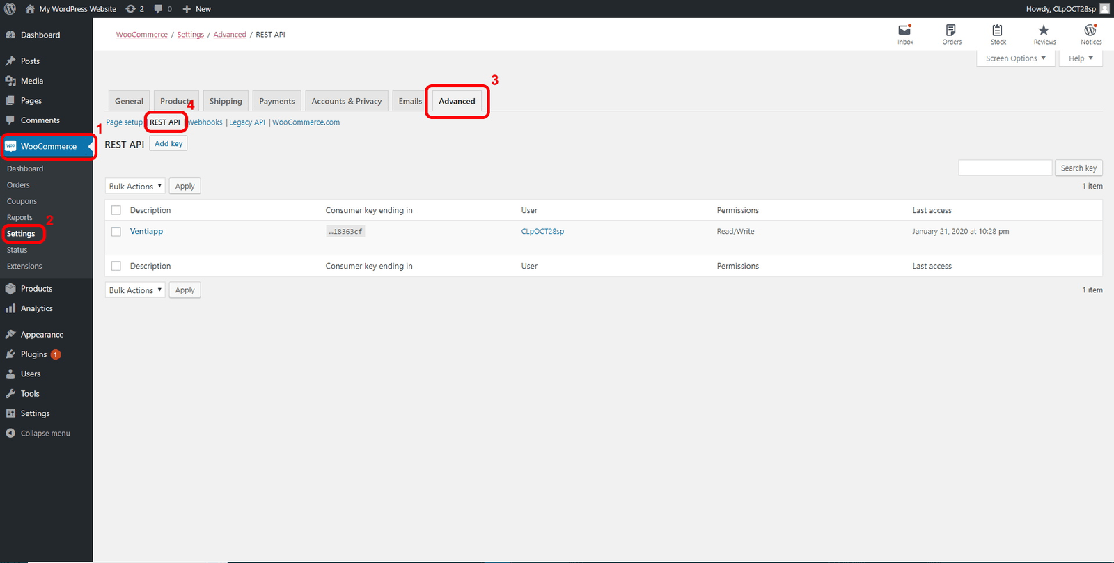 Acceso a la pantalla de REST API