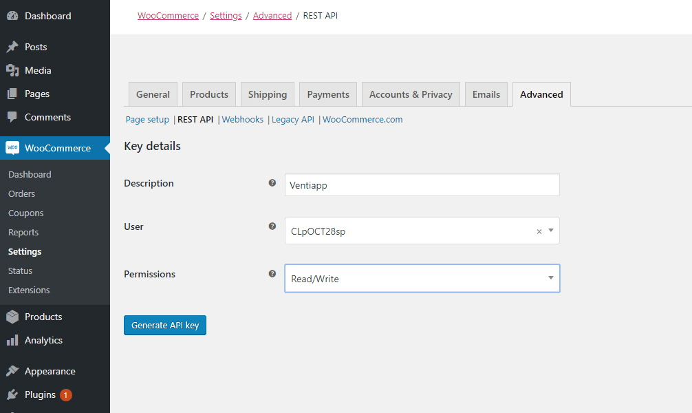 Configuración de las API keys antes de generarlas