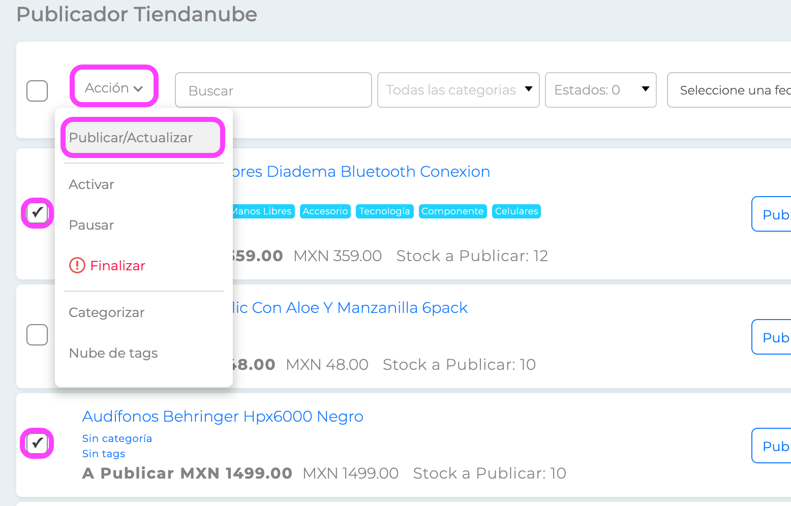 Publicador de Tiendanube