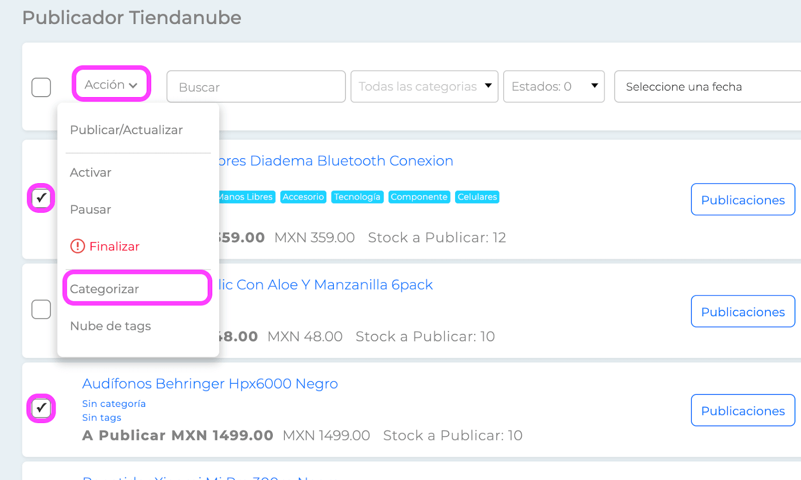 Categorización en Tiendanube