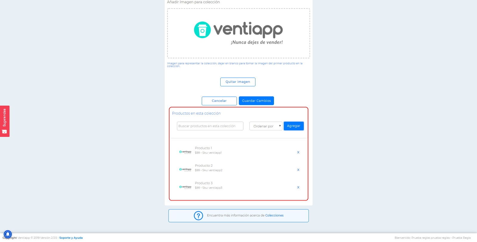 Listado de productos de la colección con el producto recién agregado