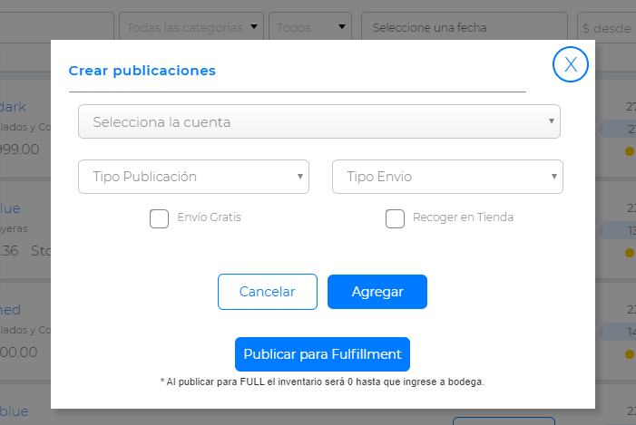 Publicar para Fulfillment