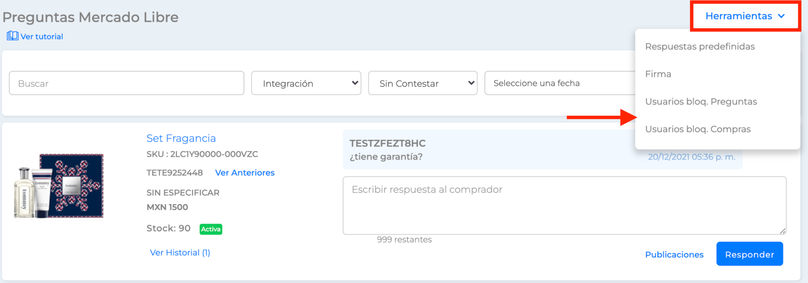 Herramientas: Usuarios bloq. Preguntas/Compras