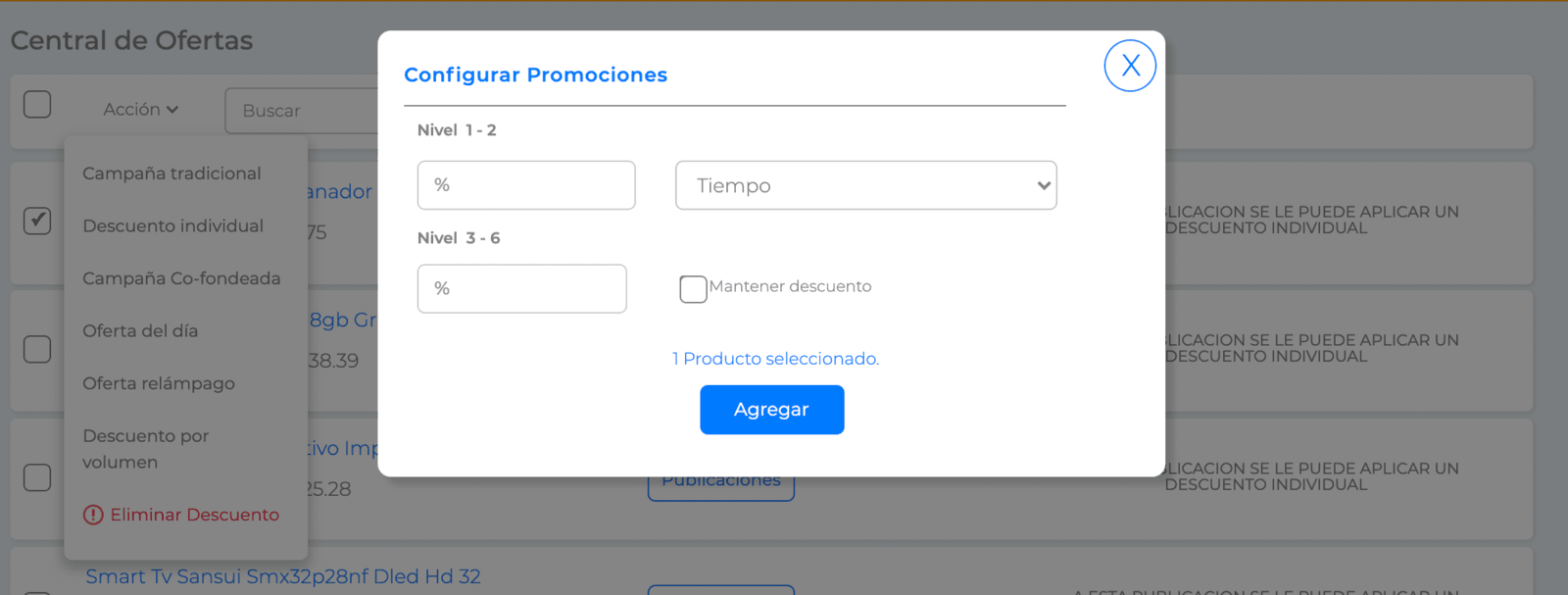 Configuración de descuento