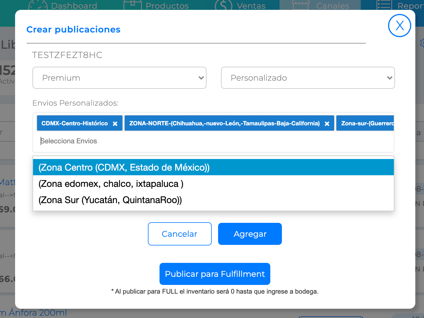 Asignación de Zonas de nuestros Envíos Personalizados