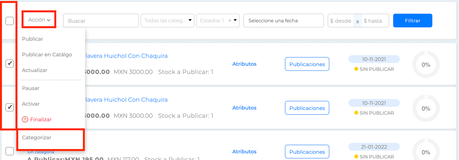 Categorización de manera manual