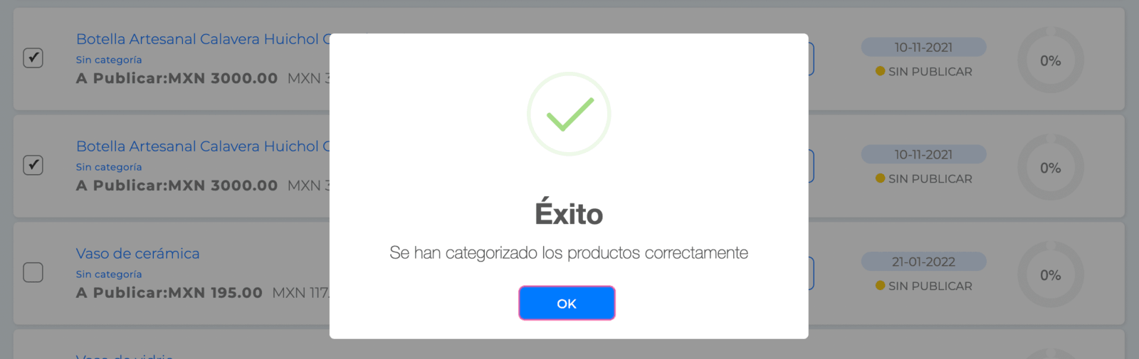 Categorización creada con éxito