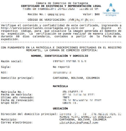 Certificado de existencia y representación legal
