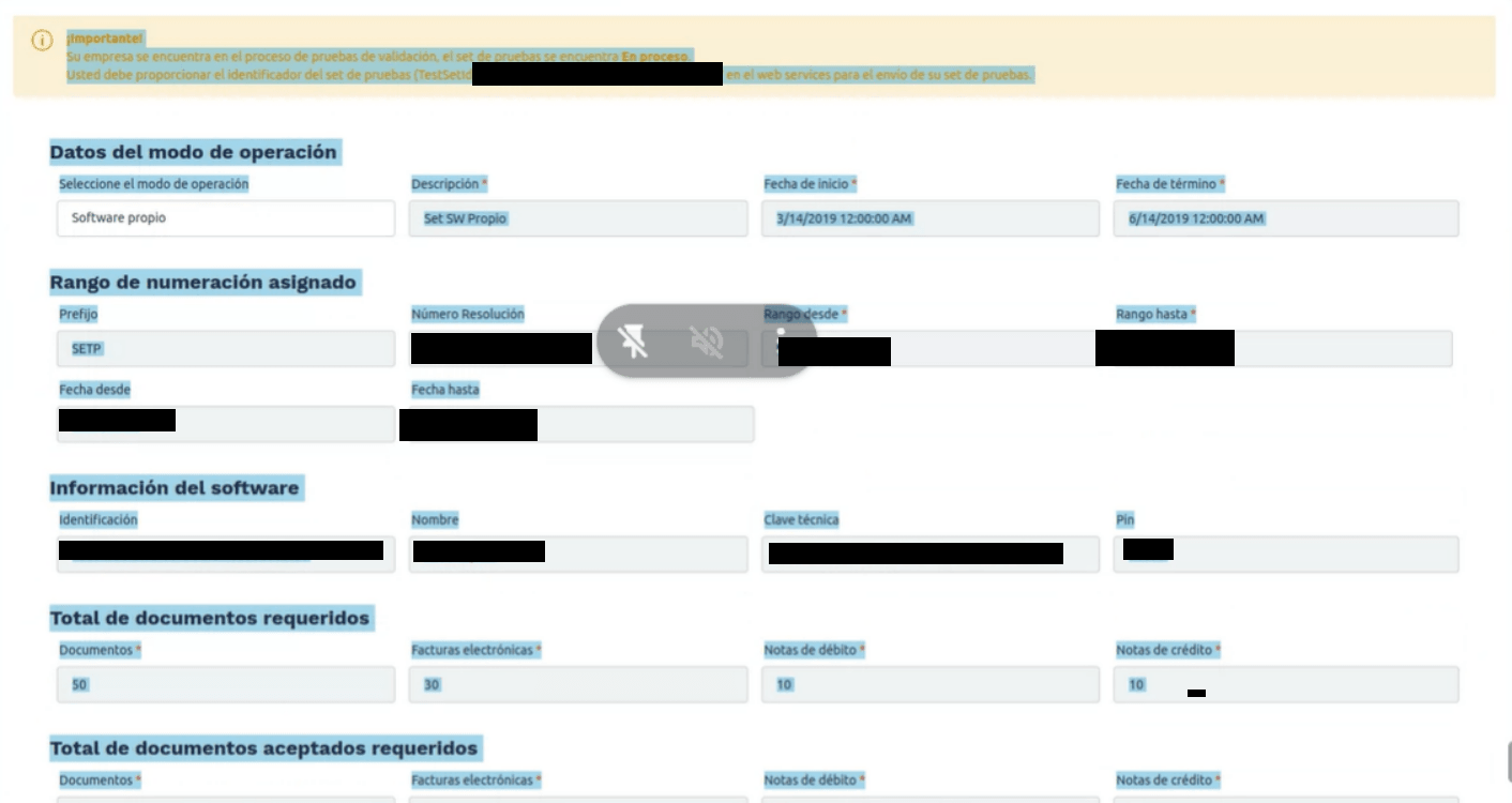 Datos del modo de operación