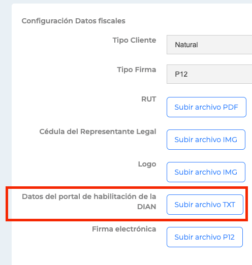 Configuración Datos fiscales