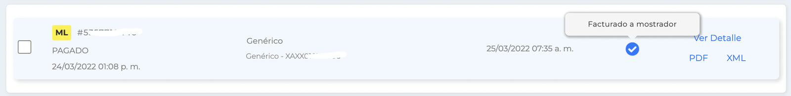 Venta facturada desde el listado