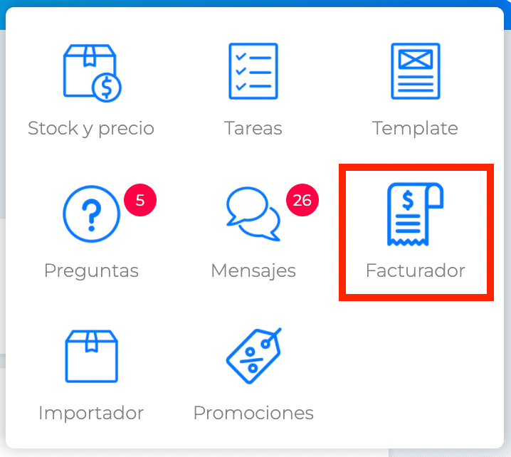 Menú de cuadros: Facturador