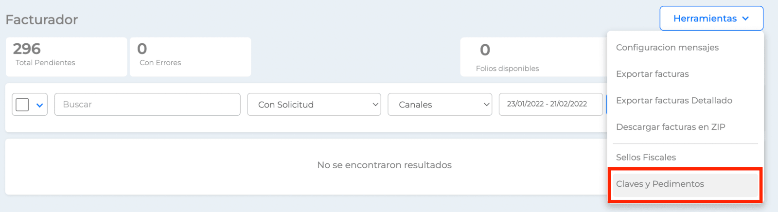 Facturador: Claves y pedimentos