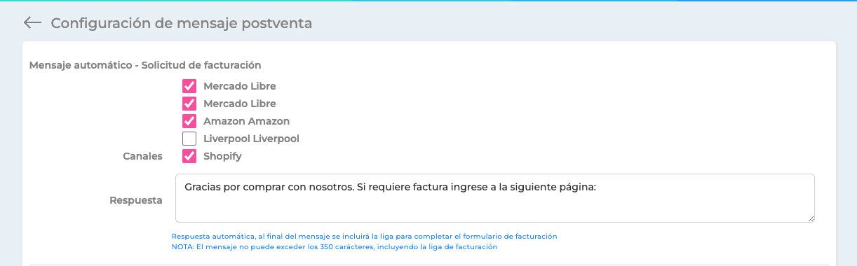 Configuración de mensajes