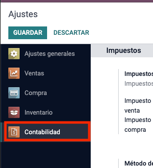 Panel de ajustes en Odoo