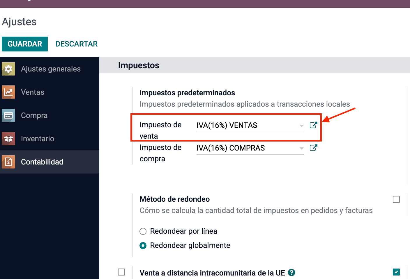 Ajustes > Contabilidad