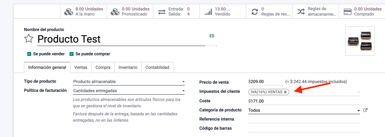 Detalle de producto en Odoo