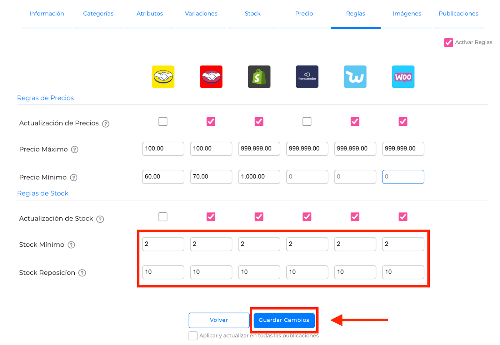 Configuración de las Reglas de Stock
