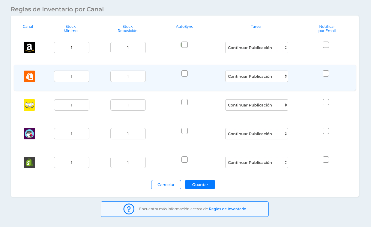 Reglas de inventario