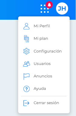 Opciones en menú del usuario