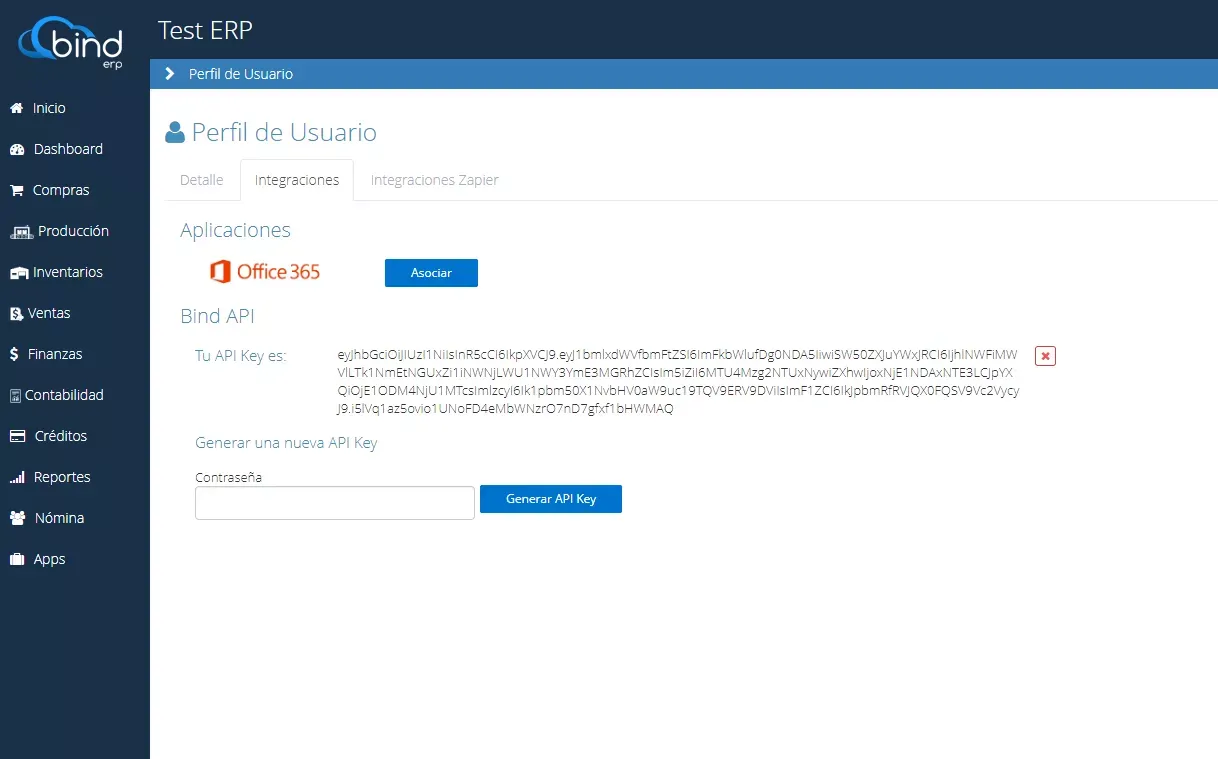 Generar API Key en BIND ERP