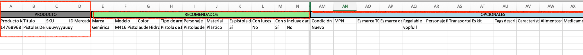 Atributos requeridos
