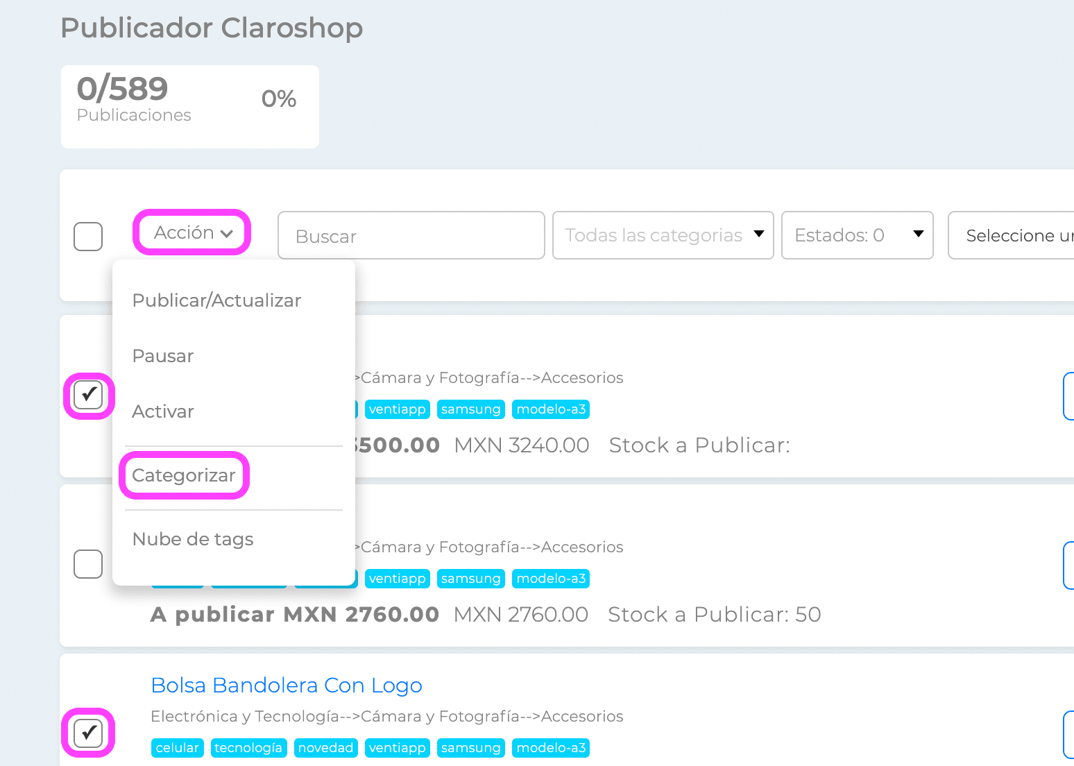 Categorización en Claroshop