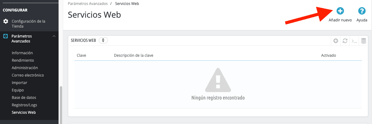 Sección de Servicios Web en Prestashop (1.7.4.2)