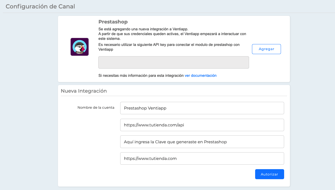 Configuración de Prestashop en Ventiapp