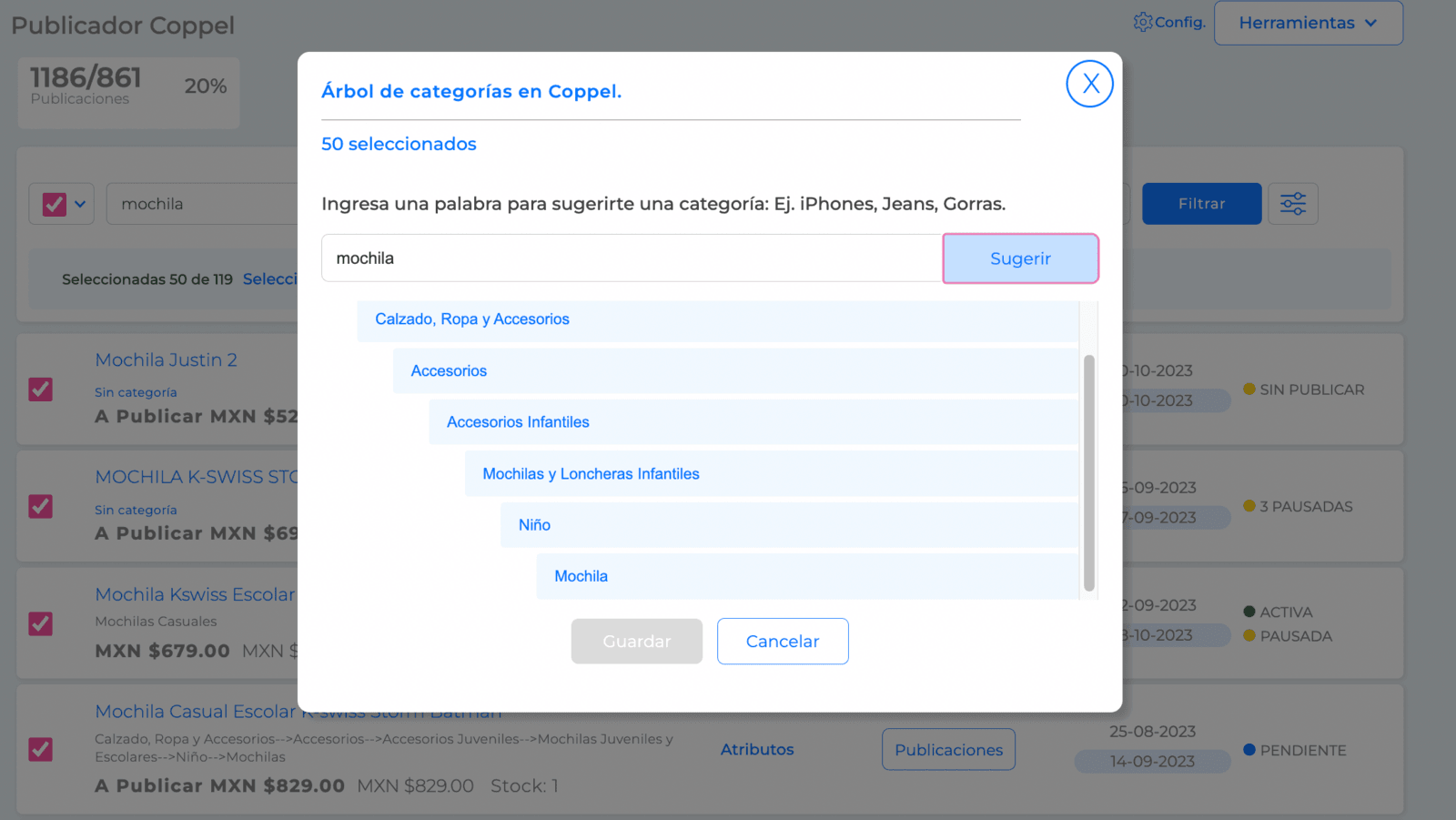 Árbol de categorías