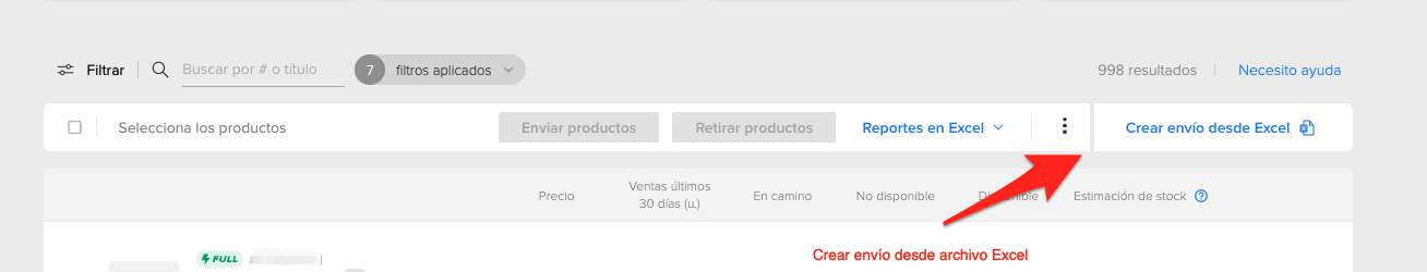 Crear envio desde Excel