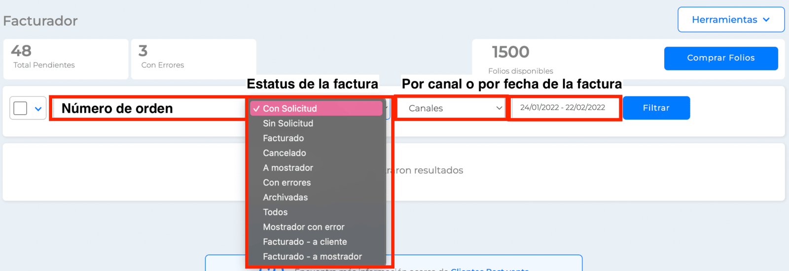 Filtrado: Facturador