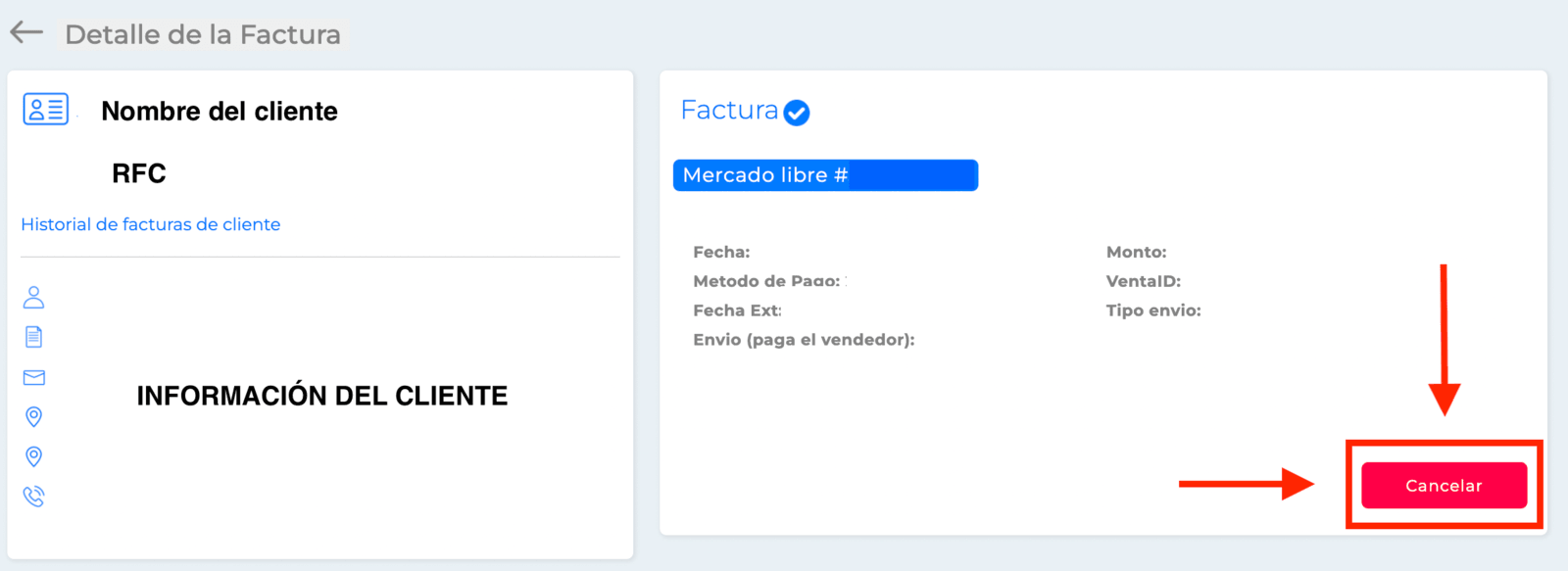 Detalle de la factura