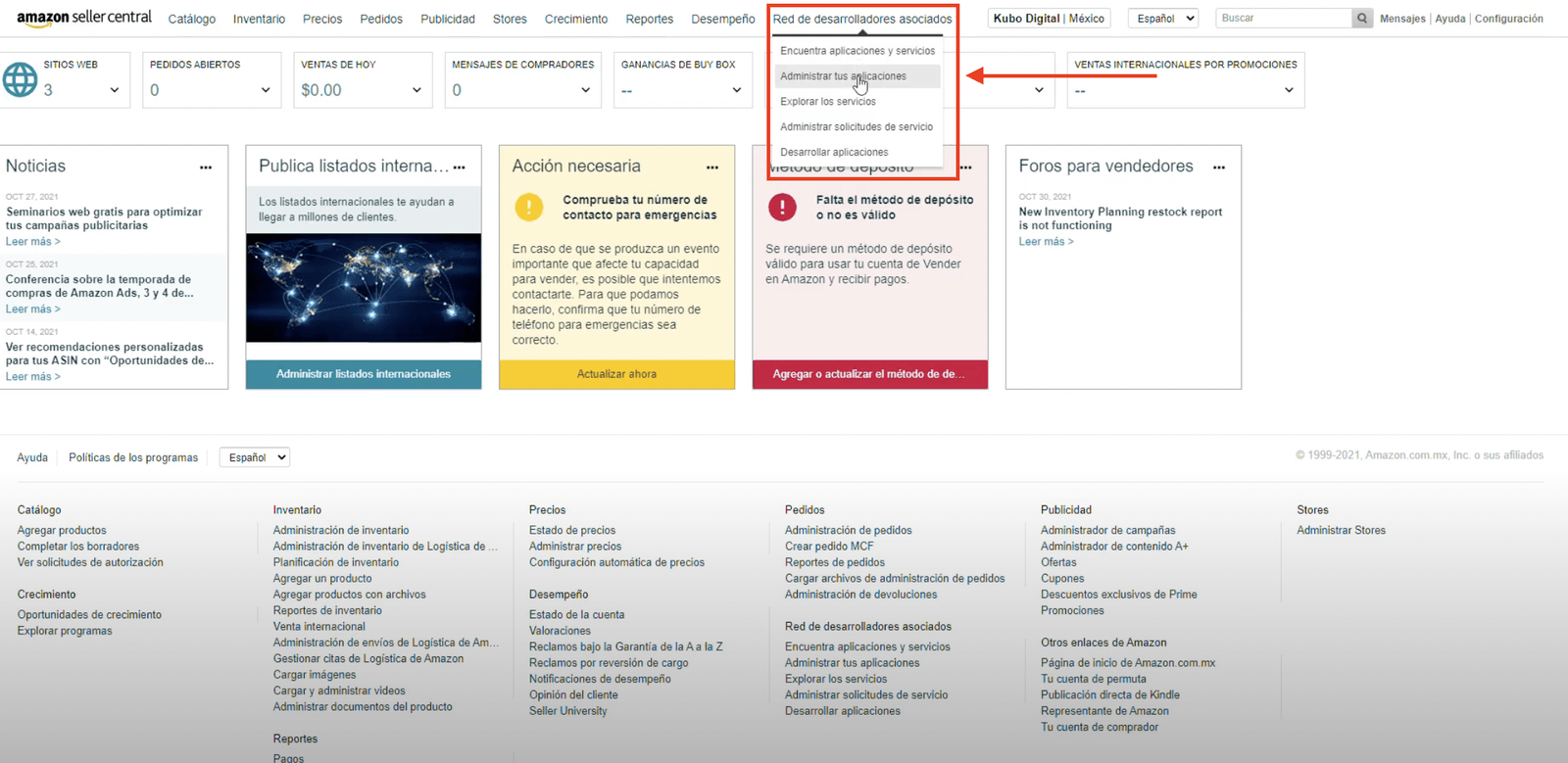 Central de vendedores de Amazon
