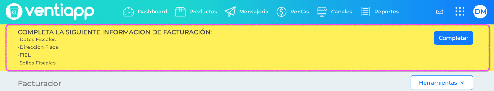 Información a completar para usar el Facturador