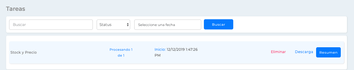 Tarea de Actualización de Stock y precio en proceso